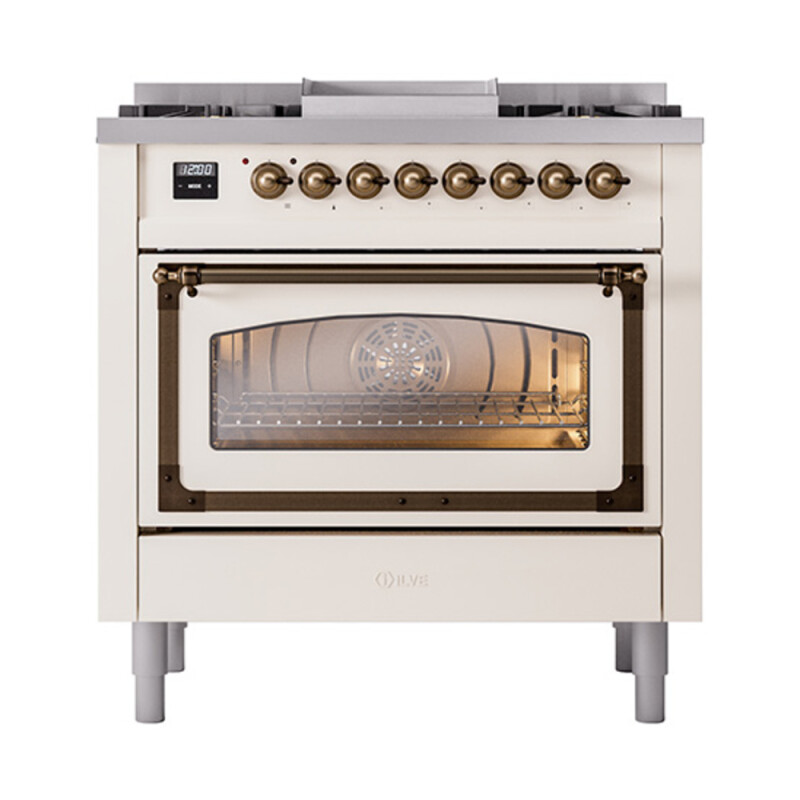 Nostalgie II Noblesse 36 inch Dual Fuel Range with 6 Burners and Griddle UN36FNMPAWBLP