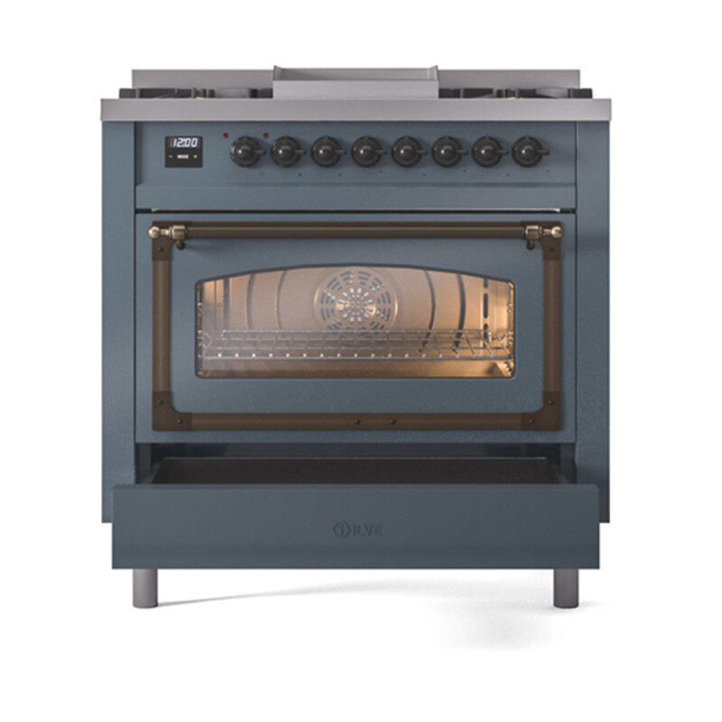 Nostalgie II Noblesse 36 inch Dual Fuel Range with 6 Burners and Griddle UN36FNMPBGBLP
