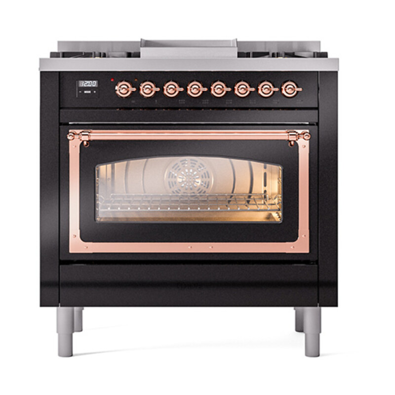 Nostalgie II Noblesse 36 inch Dual Fuel Range with 6 Burners and Griddle UN36FNMPBKPLP