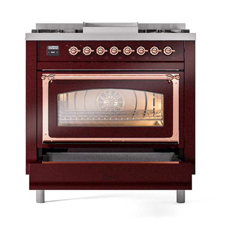 Nostalgie II Noblesse 36 inch Dual Fuel Range with 6 Burners and Griddle UN36FNMPBUPLP
