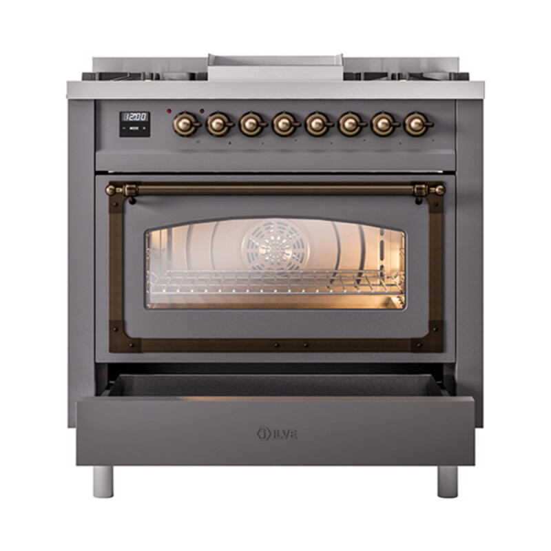 Nostalgie II Noblesse 36 inch Dual Fuel Range with 6 Burners and Griddle UN36FNMPMGBLP