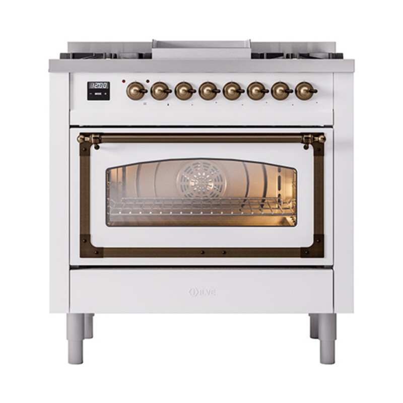 Nostalgie II Noblesse 36 inch Dual Fuel Range with 6 Burners and Griddle UN36FNMPWHB