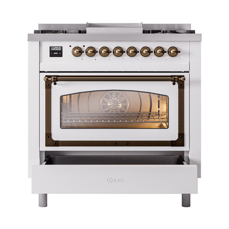 Nostalgie II Noblesse 36 inch Dual Fuel Range with 6 Burners and Griddle UN36FNMPWHB
