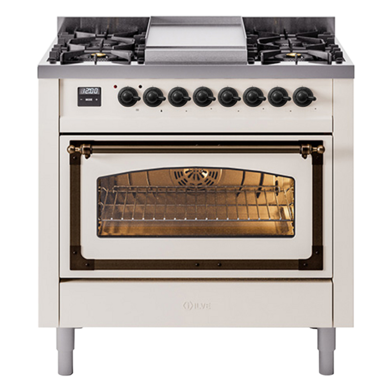 Nostalgie II Noblesse 36 inch Dual Fuel Range with 6 Burners and Griddle UN36FNMPWHBLP