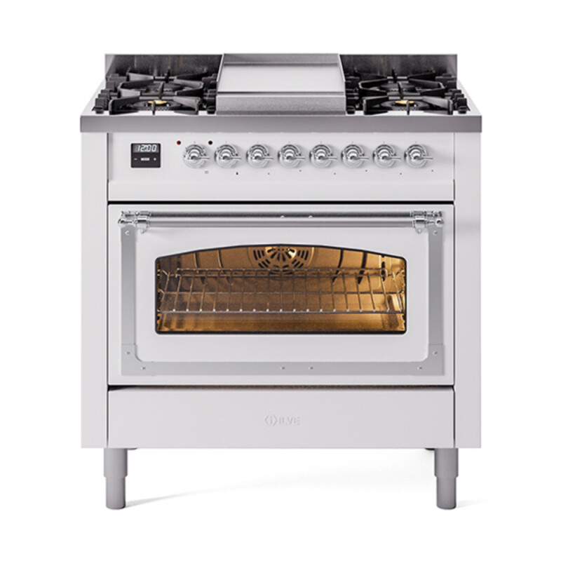 Nostalgie II Noblesse 36 inch Dual Fuel Range with 6 Burners and Griddle UN36FNMPWHCLP