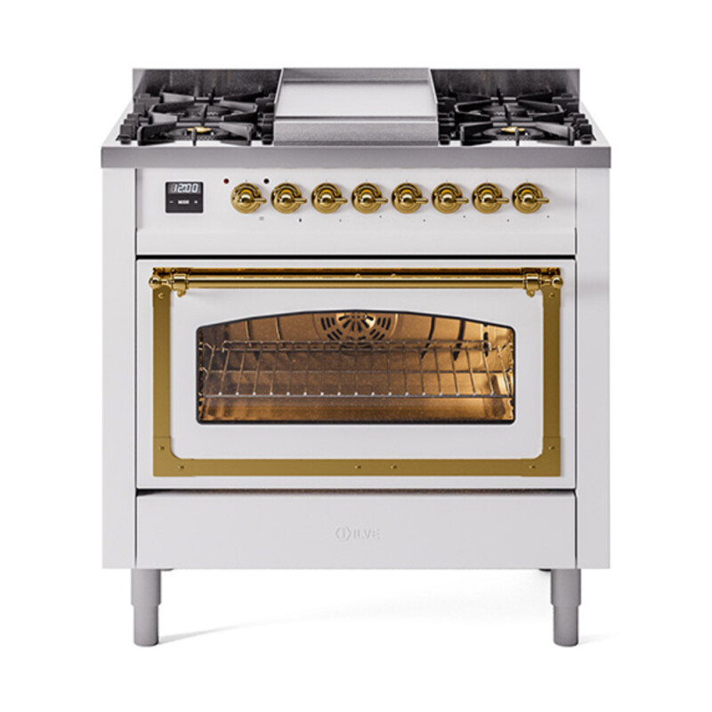 Nostalgie II Noblesse 36 inch Dual Fuel Range with 6 Burners and Griddle UN36FNMPWHG
