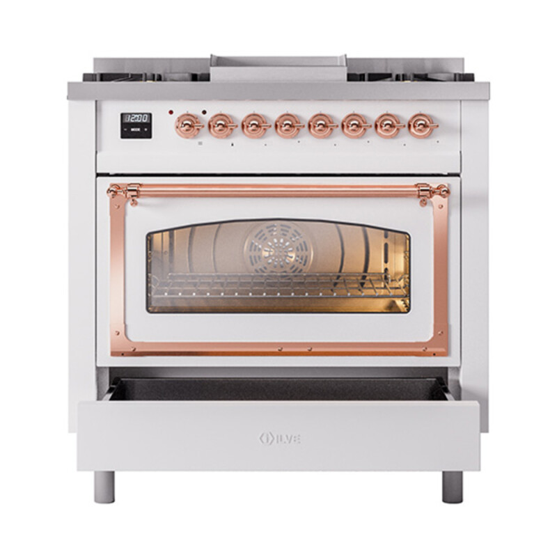 Nostalgie II Noblesse 36 inch Dual Fuel Range with 6 Burners and Griddle UN36FNMPWHPLP