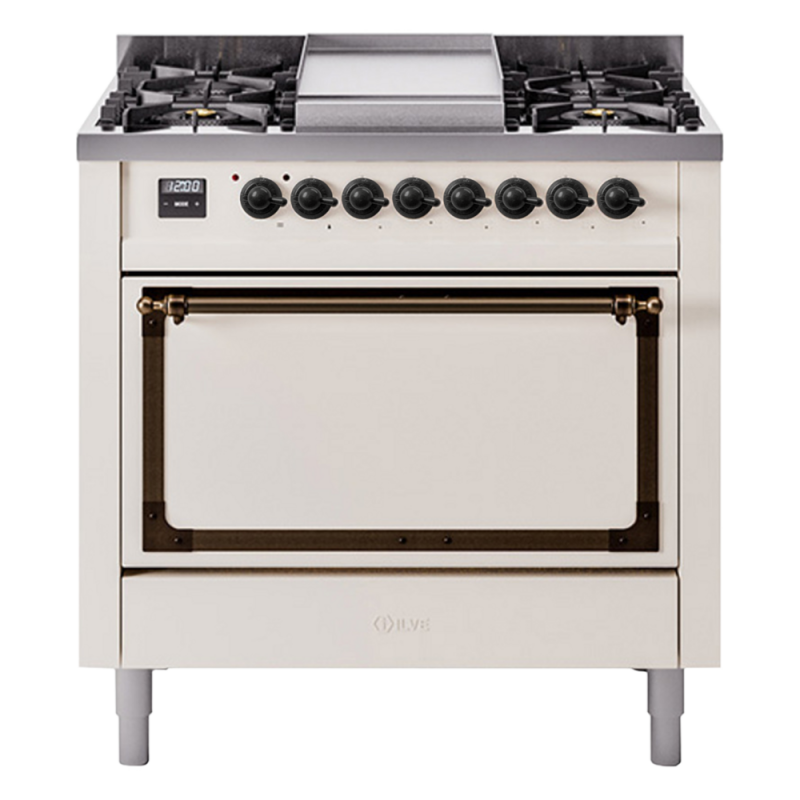 Nostalgie II Noblesse 36 inch Dual Fuel Range with 6 Burners and Griddle UN36FQNMPAWBLP