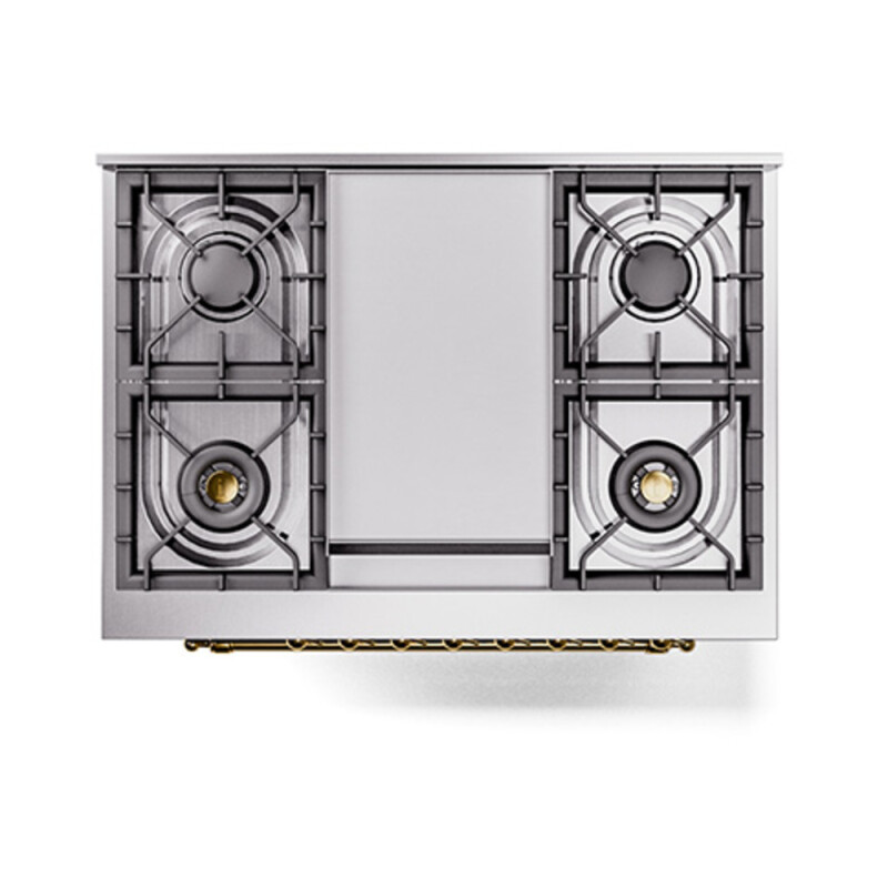 Nostalgie II Noblesse 36″ Dual Fuel Range (Natural Gas, Solid Door, Midnight Blue, Brass) UN36FQNMPMBG