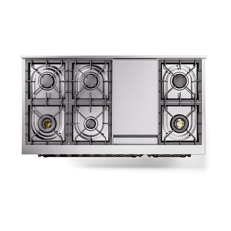 Nostalgie II Noblesse 48″ Dual Fuel Range  (8 Sealed Burners + Griddle, Natural Gas, Triple Glass Door, Blue Grey, Burnished) UN48FNMPBGB