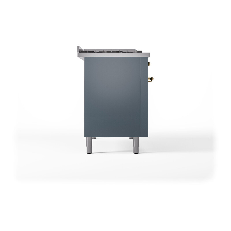 Nostalgie II Noblesse 48″ Dual Fuel Range (8 Sealed Burners + Griddle, Natural Gas, Solid Door, Blue Grey, Brass) UN48FQNMPBGG