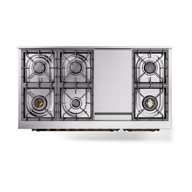 Nostalgie II Noblesse 48″ Dual Fuel Range (8 Sealed Burners + Griddle, Natural Gas, Solid Door, Stainless Steel, Burnished) UN48FQNMPSSB