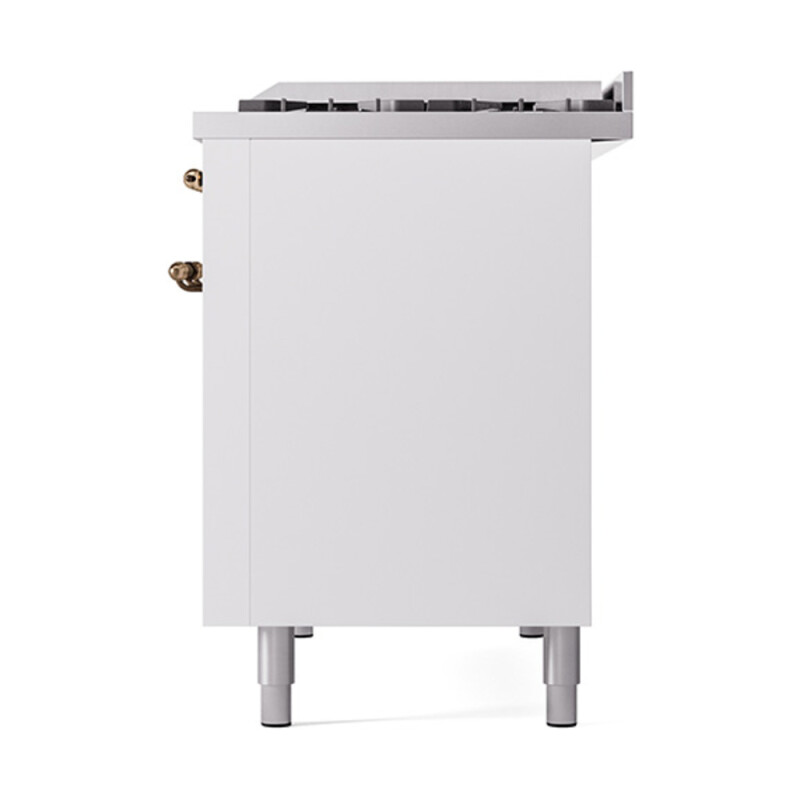 Nostalgie II Noblesse 48″ Dual Fuel Range (8 Sealed Burners + Griddle, Natural Gas, Solid Door, White, Burnished) UN48FQNMPWHB