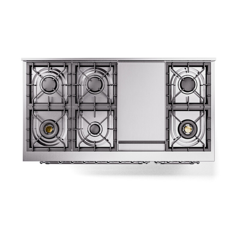Nostalgie II Noblesse 48″ Dual Fuel Range (8 Sealed Burners + Griddle, Natural Gas, Solid Door, White, Chrome) UN48FQNMPWHC
