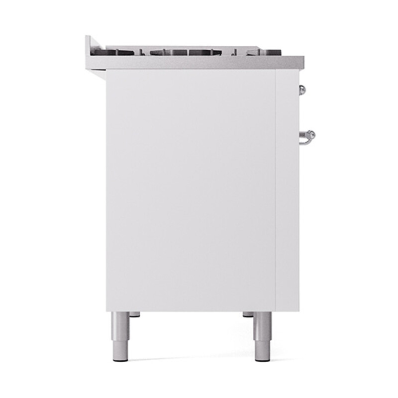 Nostalgie II Noblesse 48″ Dual Fuel Range (8 Sealed Burners + Griddle, Natural Gas, Solid Door, White, Chrome) UN48FQNMPWHC