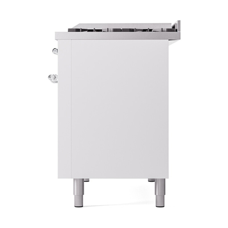Nostalgie II Noblesse 48″ Dual Fuel Range (8 Sealed Burners + Griddle, Natural Gas, Solid Door, White, Chrome) UN48FQNMPWHC