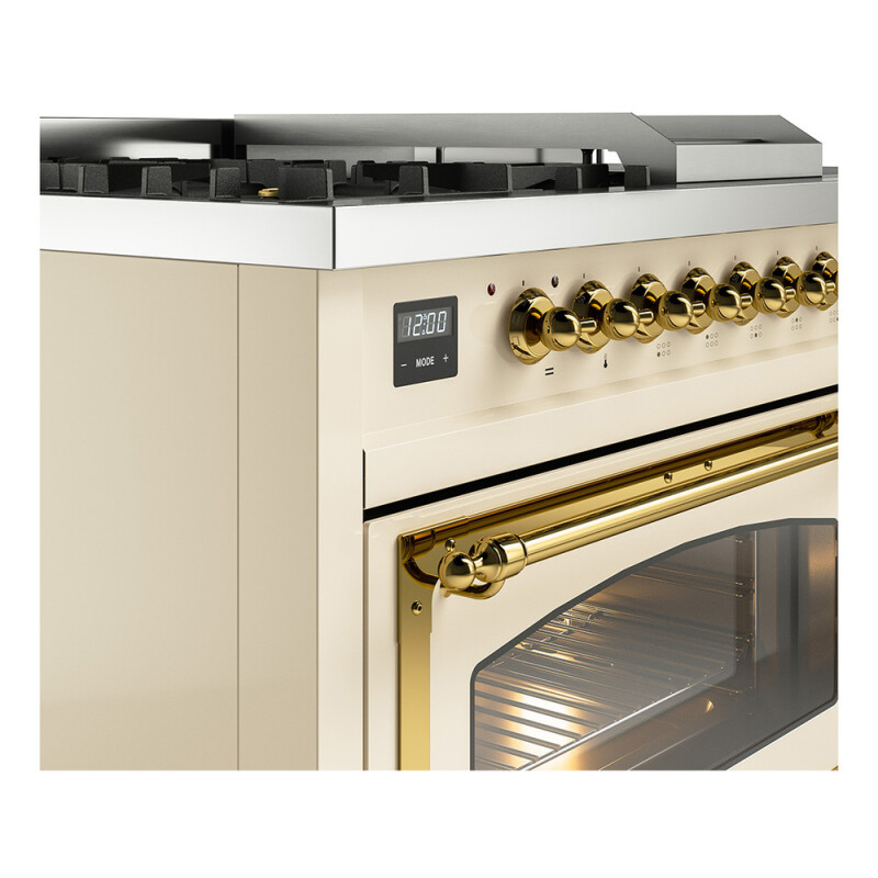 Nostalgie II Noblesse 48″ Dual Fuel Range (5 Sealed Burners + Griddle + French Top, Natural Gas, Triple Glass Door, Antique White, Brass) UN48FSNMPAWG