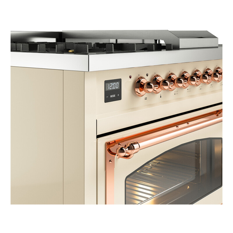 Nostalgie II Noblesse 48″ Dual Fuel Range (5 Sealed Burners + Griddle + French Top, Natural Gas, Triple Glass Door, Antique White, Copper) UN48FSNMPAWP