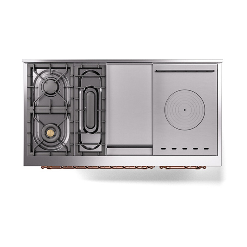 Nostalgie II Noblesse 48″ Dual Fuel Range (5 Sealed Burners + Griddle + French Top, Natural Gas, Triple Glass Door, Antique White, Copper) UN48FSNMPAWP