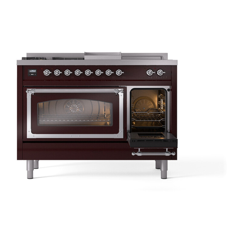 Nostalgie II Noblesse 48″ Dual Fuel Range (5 Sealed Burners + Griddle + French Top, Natural Gas, Triple Glass Door, Burgundy, Chrome) UN48FSNMPBUC