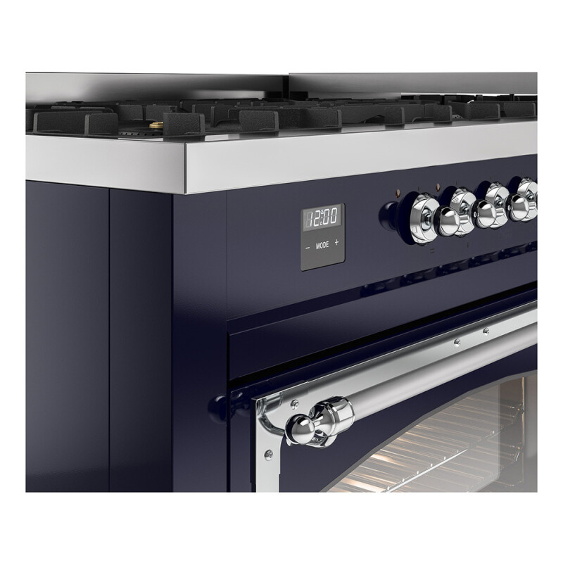Nostalgie II Noblesse 60″ Dual Fuel Range      (9 Sealed Burners + Griddle, Natural Gas, Triple Glass Door, Midnight Blue, Chrome) UN60FNMPMBC