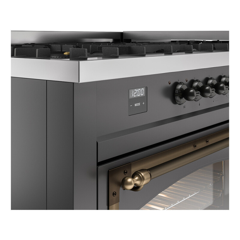Nostalgie II Noblesse 60″ Dual Fuel Range (9 Sealed Burners + Griddle, Natural Gas, Triple Glass Door, Graphite Matte, Burnished) UN60FNMPMGB