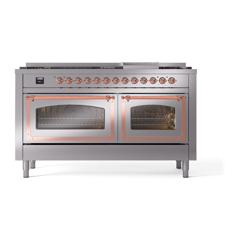 Nostalgie II Noblesse 60″ Dual Fuel Range      (9 Sealed Burners + Griddle, Natural Gas, Triple Glass Door, Stainless Steel, Copper) UN60FNMPSSP