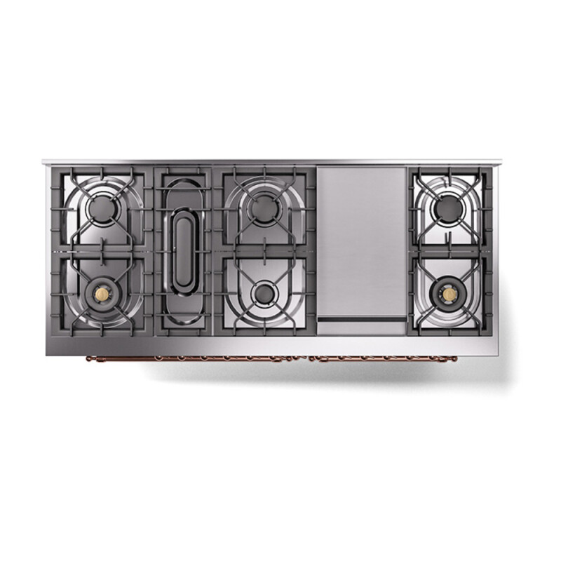 Nostalgie II Noblesse 60″ Dual Fuel Range      (9 Sealed Burners + Griddle, Natural Gas, Triple Glass Door, Stainless Steel, Copper) UN60FNMPSSP