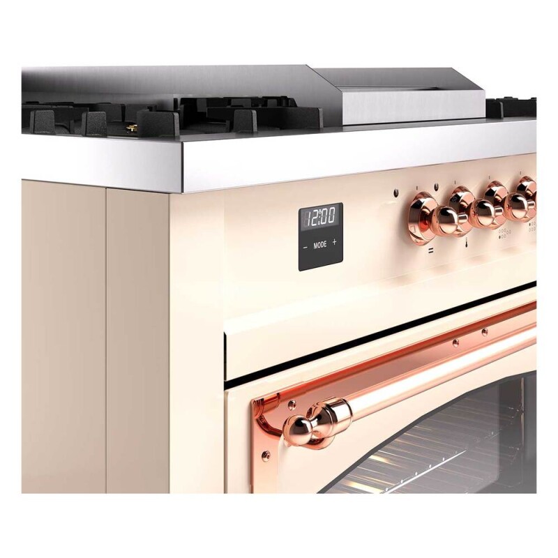 Nostalgie II Noblesse 60″ Dual Fuel Range (7 Sealed Burners + Griddle + French Top, Natural Gas, Triple Glass Door, Antique White, Copper) UN60FSNMPAWP