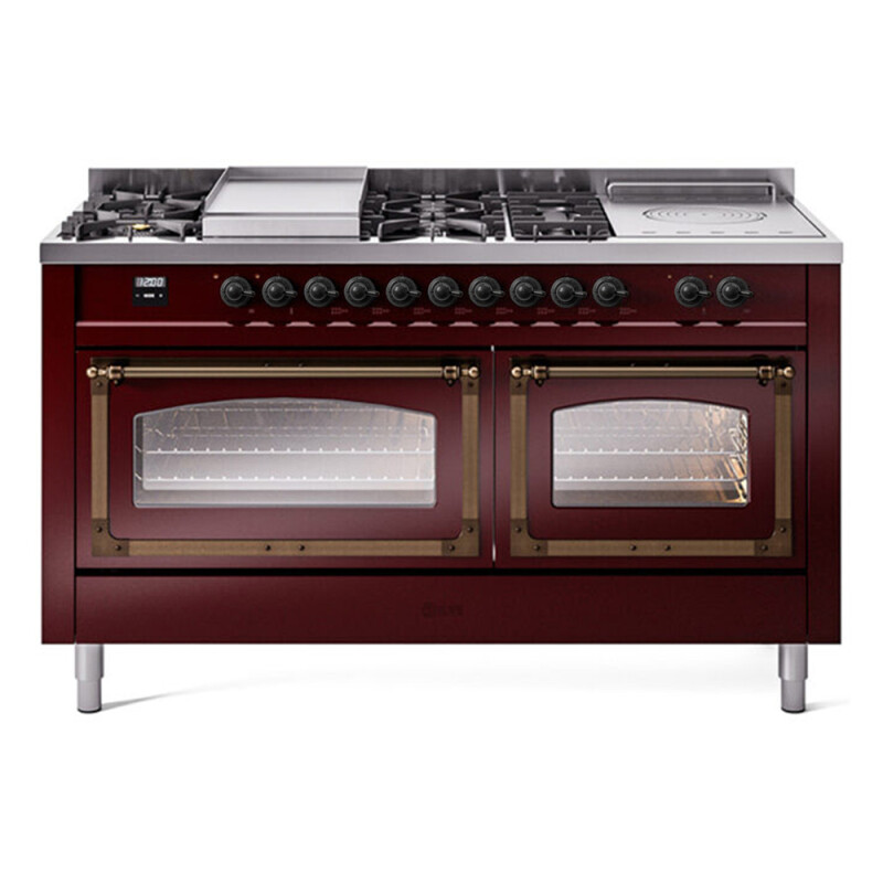 Nostalgie II Noblesse 60″ Dual Fuel Range (7 Sealed Burners + Griddle + French Top, Natural Gas, Triple Glass Door, Burgundy, Burnished) UN60FSNMPBUB
