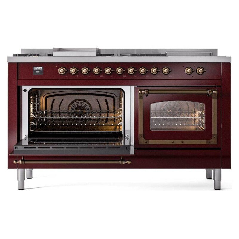 Nostalgie II Noblesse 60″ Dual Fuel Range (7 Sealed Burners + Griddle + French Top, Natural Gas, Triple Glass Door, Burgundy, Burnished) UN60FSNMPBUB