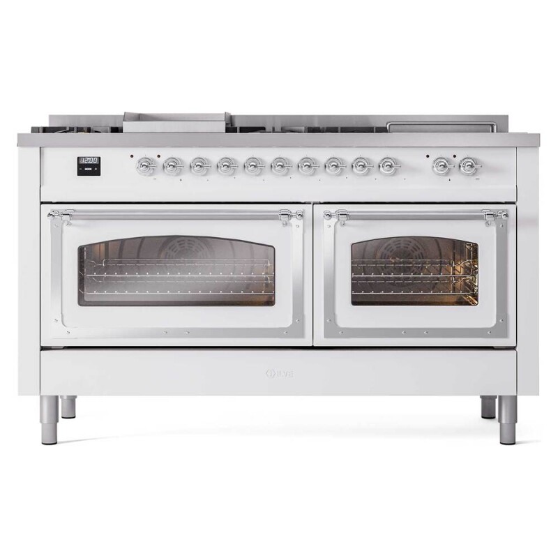Nostalgie II Noblesse 60″ Dual Fuel Range (7 Sealed Burners + Griddle + French Top, Natural Gas, Triple Glass Door, RAL, Chrome) UN60FSNMPRAC