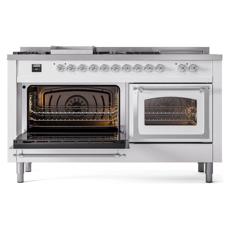 Nostalgie II Noblesse 60″ Dual Fuel Range (7 Sealed Burners + Griddle + French Top, Natural Gas, Triple Glass Door, RAL, Chrome) UN60FSNMPRAC