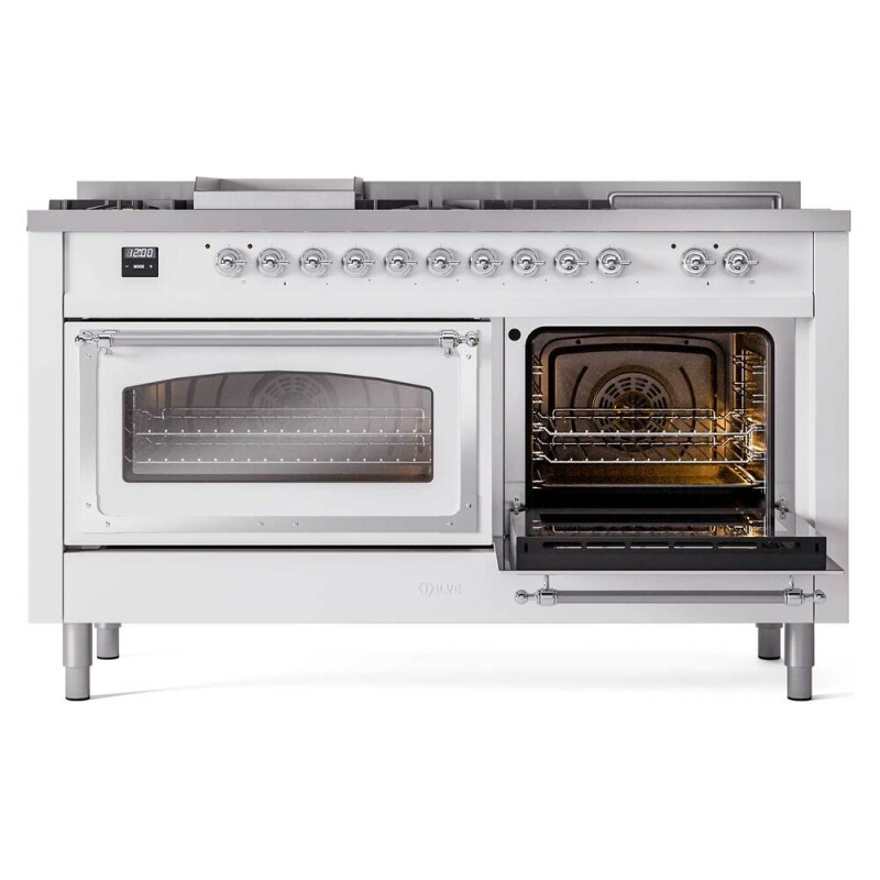 Nostalgie II Noblesse 60″ Dual Fuel Range (7 Sealed Burners + Griddle + French Top, Natural Gas, Triple Glass Door, RAL, Chrome) UN60FSNMPRAC