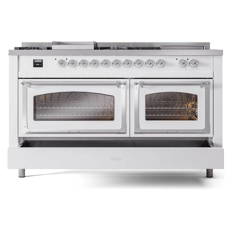 Nostalgie II Noblesse 60″ Dual Fuel Range (7 Sealed Burners + Griddle + French Top, Natural Gas, Triple Glass Door, RAL, Chrome) UN60FSNMPRAC
