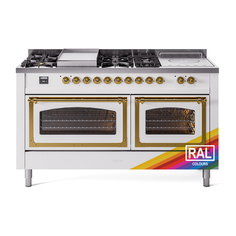 Nostalgie II Noblesse 60″ Dual Fuel Range (7 Sealed Burners + Griddle + French Top, Natural Gas, Triple Glass Door, RAL, Brass) UN60FSNMPRAG