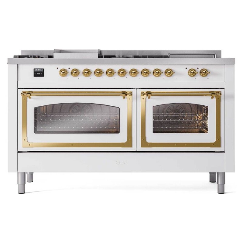 Nostalgie II Noblesse 60″ Dual Fuel Range (7 Sealed Burners + Griddle + French Top, Natural Gas, Triple Glass Door, RAL, Brass) UN60FSNMPRAG