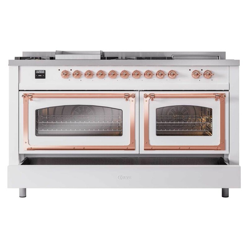 Nostalgie II Noblesse 60″ Dual Fuel Range (7 Sealed Burners + Griddle + French Top, Natural Gas, Triple Glass Door, RAL, Copper) UN60FSNMPRAP