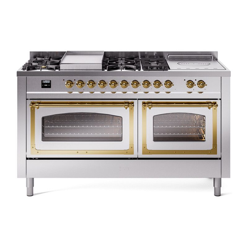 Nostalgie II Noblesse 60″ Dual Fuel Range (7 Sealed Burners + Griddle + French Top, Natural Gas, Triple Glass Door, Stainless Steel, Brass) UN60FSNMPSSG