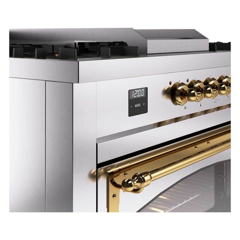 Nostalgie II Noblesse 60″ Dual Fuel Range (7 Sealed Burners + Griddle + French Top, Natural Gas, Triple Glass Door, Stainless Steel, Brass) UN60FSNMPSSG