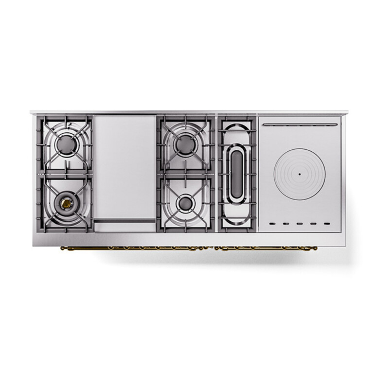 Nostalgie II Noblesse 60″ Dual Fuel Range (7 Sealed Burners + Griddle + French Top, Natural Gas, Triple Glass Door, Stainless Steel, Brass) UN60FSNMPSSG