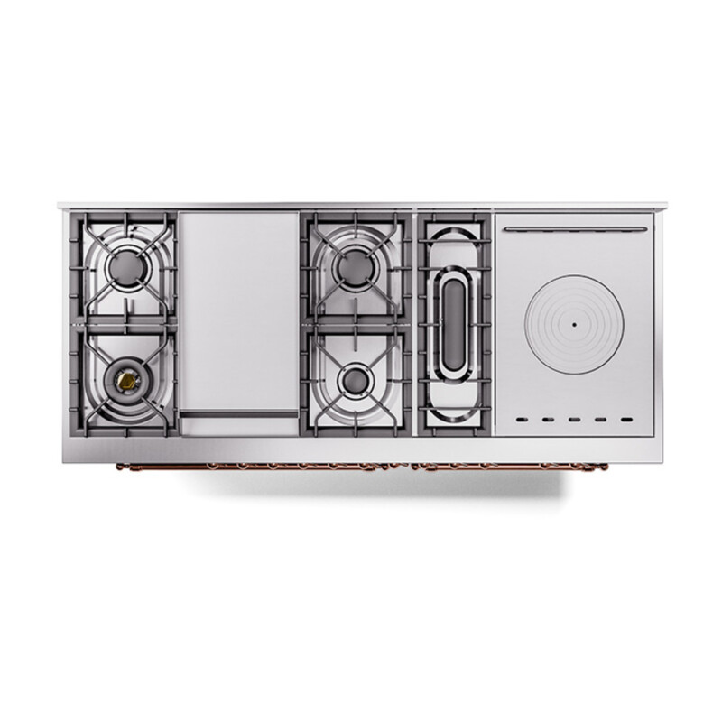 Nostalgie II Noblesse 60″ Dual Fuel Range      (7 Sealed Burners + Griddle + French Top, Natural Gas, Solid Door, Graphite Matte, Copper) UN60FSQNMPMGP