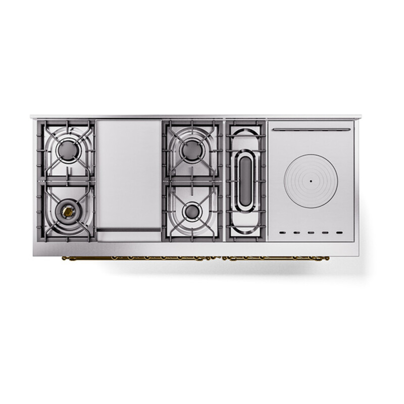 Nostalgie II Noblesse 60″ Dual Fuel Range      (7 Sealed Burners + Griddle + French Top, Natural Gas, Solid Door, RAL, Brass) UN60FSQNMPRAG