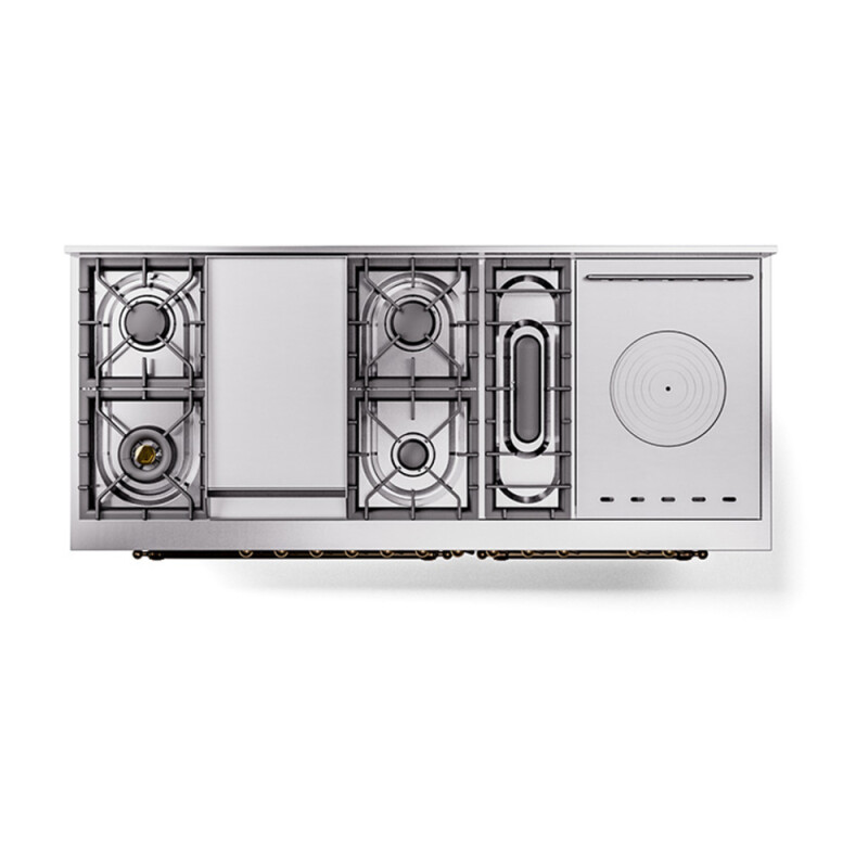 Nostalgie II Noblesse 60″ Dual Fuel Range      (7 Sealed Burners + Griddle + French Top, Natural Gas, Solid Door, Stainless Steel, Burnished) UN60FSQNMPSSB