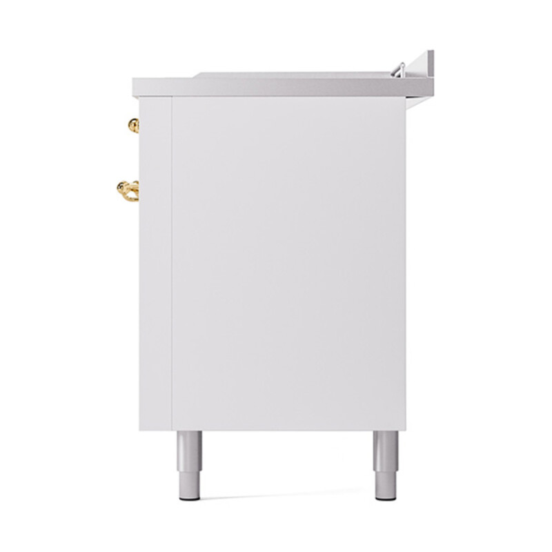 Nostalgie II Noblesse 60″ Dual Fuel Range (7 Sealed Burners + Griddle + French Top, Natural Gas, Solid Door, White, Brass) UN60FSQNMPWHG
