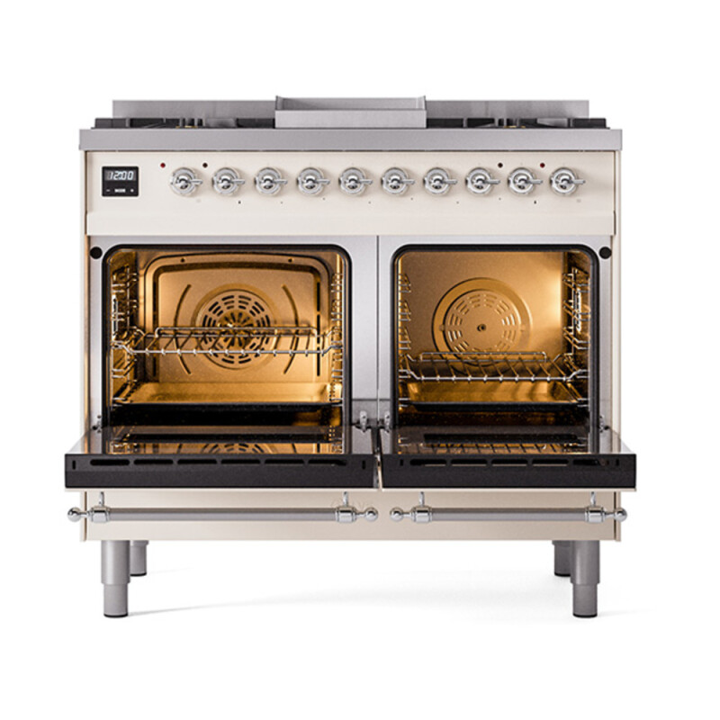 Nostalgie II Noblesse 40″ Dual Fuel Range (Natural Gas, Triple Glass Door, Antique White, Chrome) UND40FNMPAWC
