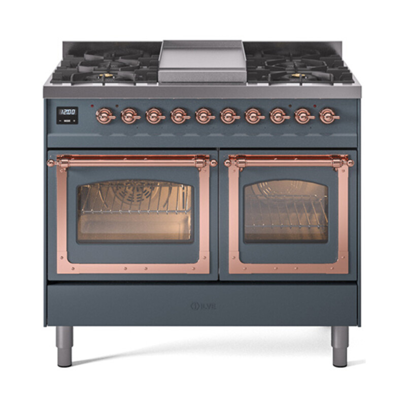 Nostalgie II Noblesse 40″ Dual Fuel Range (Natural Gas, Triple Glass Door, Blue Grey, Copper) UND40FNMPBGP