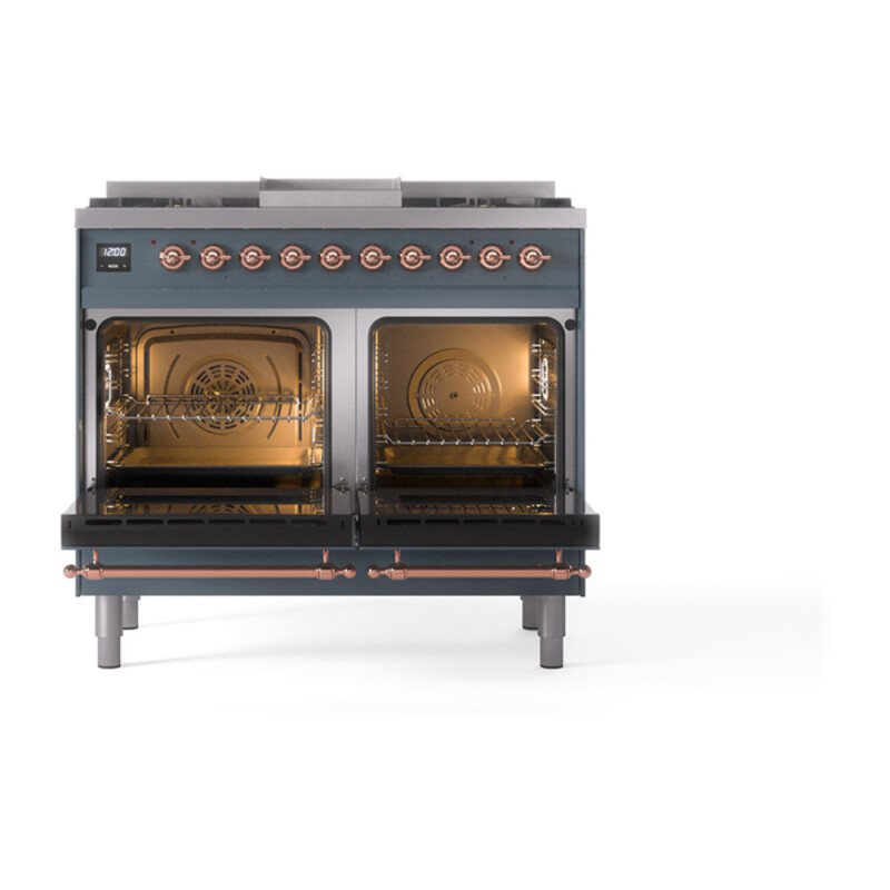 Nostalgie II Noblesse 40″ Dual Fuel Range (Natural Gas, Triple Glass Door, Blue Grey, Copper) UND40FNMPBGP