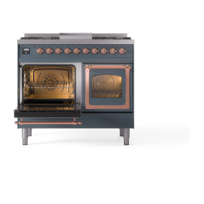 Nostalgie II Noblesse 40″ Dual Fuel Range (Natural Gas, Triple Glass Door, Blue Grey, Copper) UND40FNMPBGP