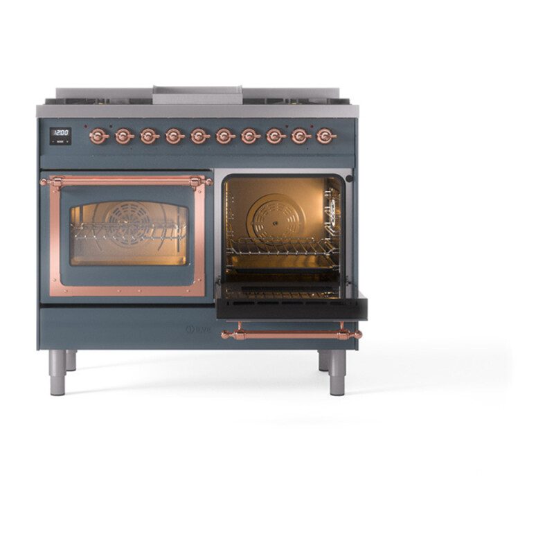 Nostalgie II Noblesse 40″ Dual Fuel Range (Natural Gas, Triple Glass Door, Blue Grey, Copper) UND40FNMPBGP